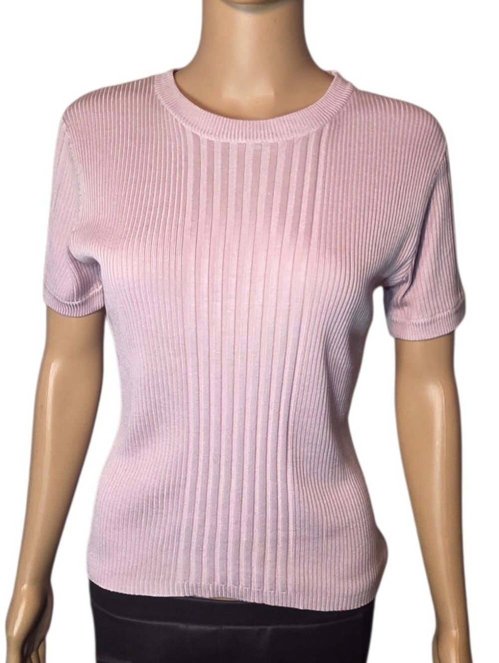 Ann Taylor Shirt Silk Top Short Sleeve Ribbed Light Pink Womens Size PM